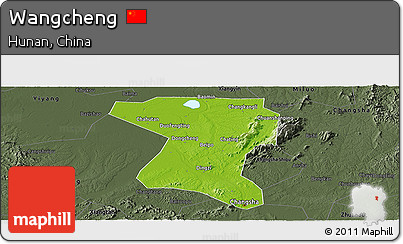 Physical Panoramic Map of Wangcheng, darken, semi-desaturated