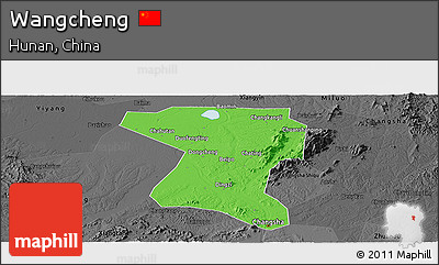 Political Panoramic Map of Wangcheng, darken, desaturated