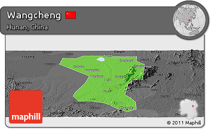 Political Panoramic Map of Wangcheng, darken, desaturated