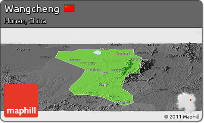 Political Panoramic Map of Wangcheng, darken, desaturated