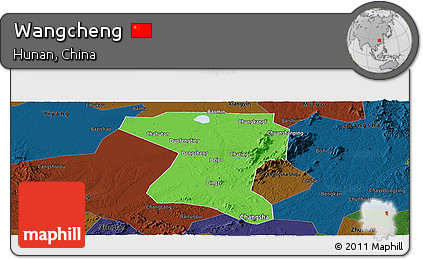 Political Panoramic Map of Wangcheng, darken