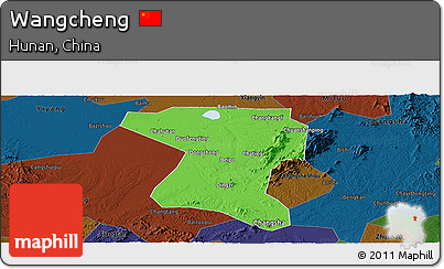Political Panoramic Map of Wangcheng, darken