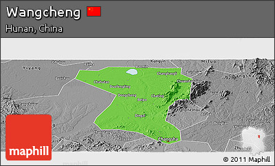 Political Panoramic Map of Wangcheng, desaturated