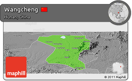 Political Panoramic Map of Wangcheng, desaturated