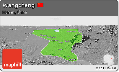 Political Panoramic Map of Wangcheng, desaturated