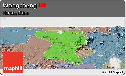 Political Panoramic Map of Wangcheng, semi-desaturated