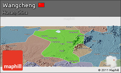 Political Panoramic Map of Wangcheng, semi-desaturated