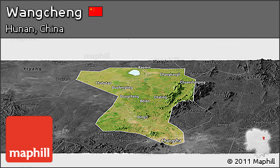 Satellite Panoramic Map of Wangcheng, darken, desaturated