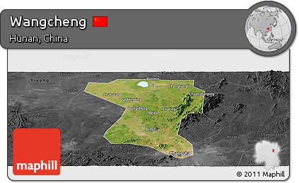 Satellite Panoramic Map of Wangcheng, darken, desaturated