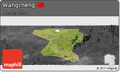 Satellite Panoramic Map of Wangcheng, darken, desaturated