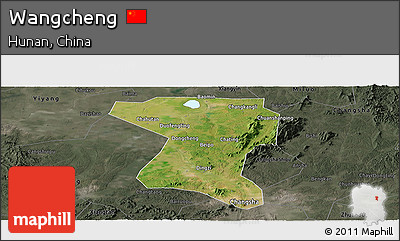 Satellite Panoramic Map of Wangcheng, darken, semi-desaturated