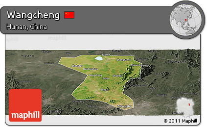 Satellite Panoramic Map of Wangcheng, darken, semi-desaturated