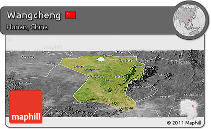 Satellite Panoramic Map of Wangcheng, desaturated