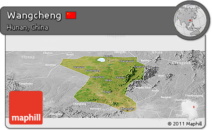Satellite Panoramic Map of Wangcheng, lighten, desaturated