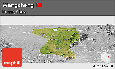 Satellite Panoramic Map of Wangcheng, lighten, desaturated