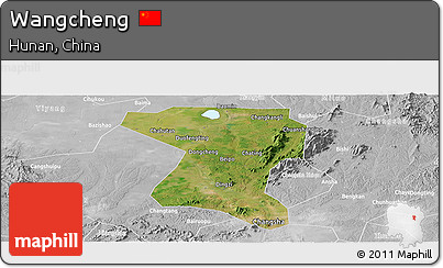 Satellite Panoramic Map of Wangcheng, lighten, desaturated