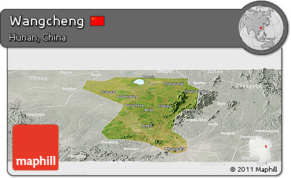 Satellite Panoramic Map of Wangcheng, lighten, semi-desaturated