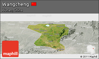 Satellite Panoramic Map of Wangcheng, lighten, semi-desaturated