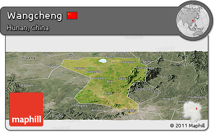 Satellite Panoramic Map of Wangcheng, semi-desaturated