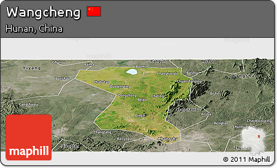 Satellite Panoramic Map of Wangcheng, semi-desaturated