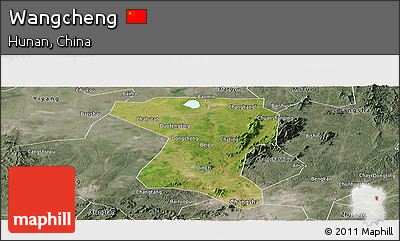 Satellite Panoramic Map of Wangcheng, semi-desaturated