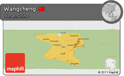 Savanna Style Panoramic Map of Wangcheng, single color outside