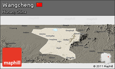 Shaded Relief Panoramic Map of Wangcheng, darken