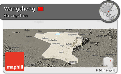 Shaded Relief Panoramic Map of Wangcheng, darken