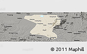 Shaded Relief Panoramic Map of Wangcheng, darken, semi-desaturated