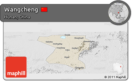 Shaded Relief Panoramic Map of Wangcheng, lighten, desaturated
