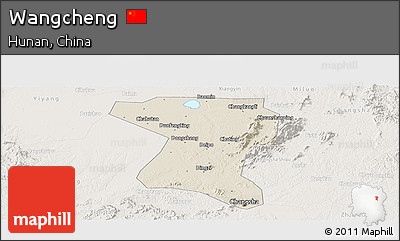 Shaded Relief Panoramic Map of Wangcheng, lighten