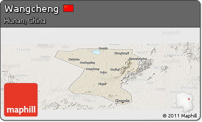 Shaded Relief Panoramic Map of Wangcheng, lighten