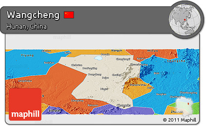 Shaded Relief Panoramic Map of Wangcheng, political outside