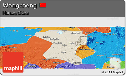Shaded Relief Panoramic Map of Wangcheng, political outside