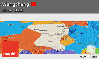Shaded Relief Panoramic Map of Wangcheng, political outside