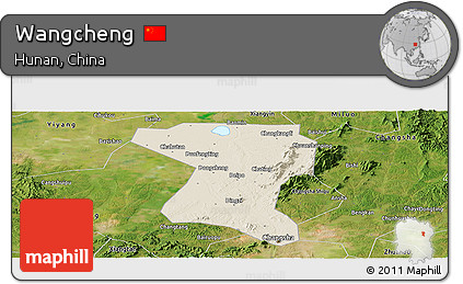 Shaded Relief Panoramic Map of Wangcheng, satellite outside