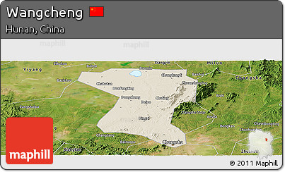 Shaded Relief Panoramic Map of Wangcheng, satellite outside
