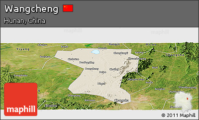 Shaded Relief Panoramic Map of Wangcheng, satellite outside
