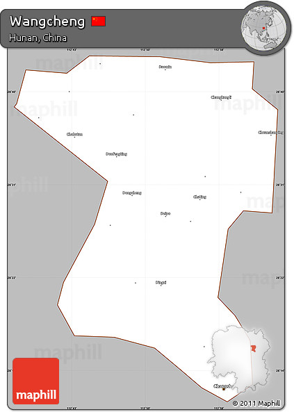 Gray Simple Map of Wangcheng, cropped outside