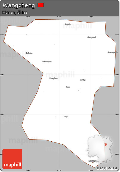 Gray Simple Map of Wangcheng, cropped outside