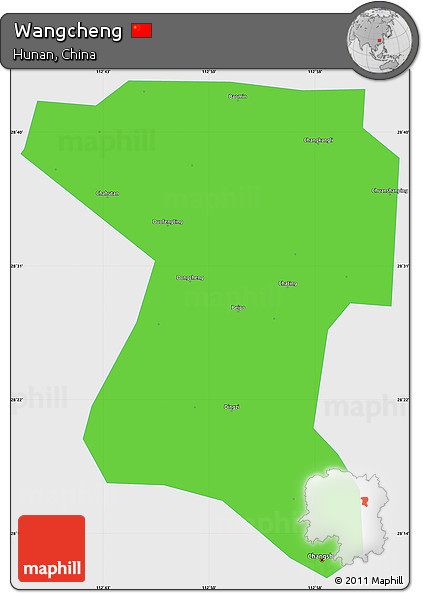 Political Simple Map of Wangcheng, single color outside