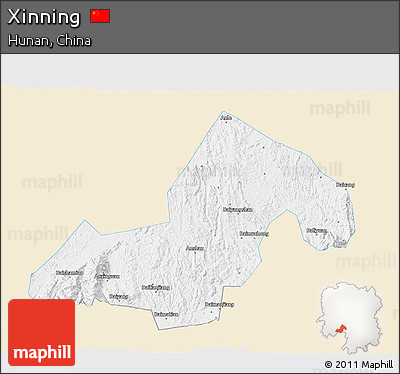 Classic Style 3D Map of Xinning, single color outside