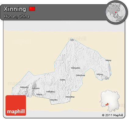 Classic Style 3D Map of Xinning, single color outside