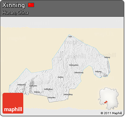 Classic Style 3D Map of Xinning, single color outside