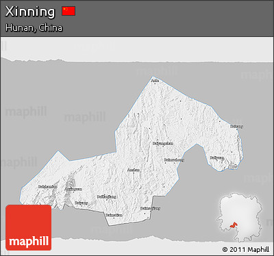 Gray 3D Map of Xinning, single color outside
