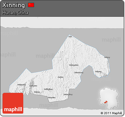 Gray 3D Map of Xinning, single color outside