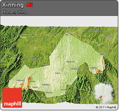 Physical 3D Map of Xinning, satellite outside
