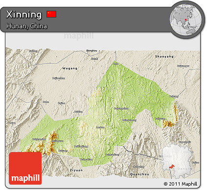 Physical 3D Map of Xinning, shaded relief outside