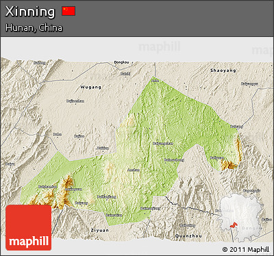 Physical 3D Map of Xinning, shaded relief outside