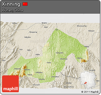 Physical 3D Map of Xinning, shaded relief outside